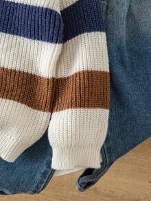 Genkimix Kids 幼儿男童时尚撞色条纹半拉链针织衫，长袖，秋冬款