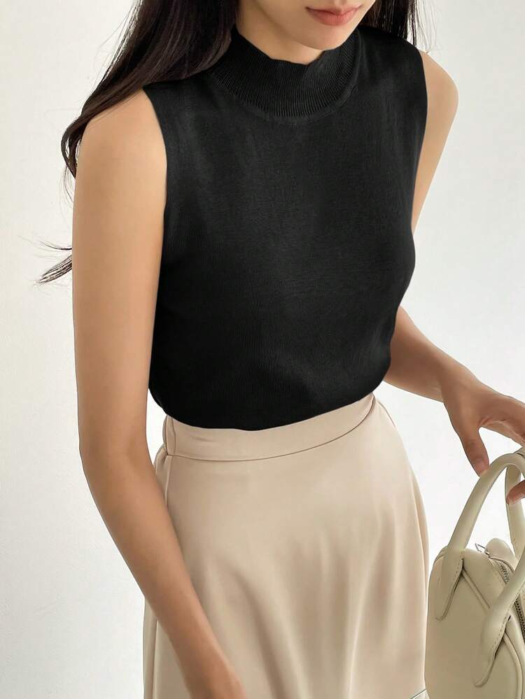 Women's Knitted Mock Neck Breathable Base Layer Top