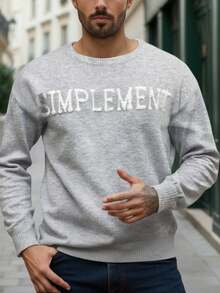 Manfinity Homme Men's Long Sleeve Casual Letter Pattern Knitted Sweater, Autumn/Winter Grey Sweater Men Jumper For Sweater Top Grey Men Crew Neck Sweater - Grey - View 1