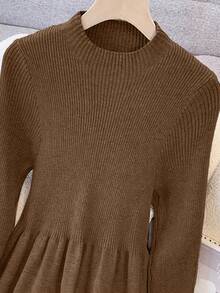 GlowEve 时尚高端别致圆领修身休闲长款开衫和针织连衣裙两件套，秋冬 - 巧克力棕 - 查看 5