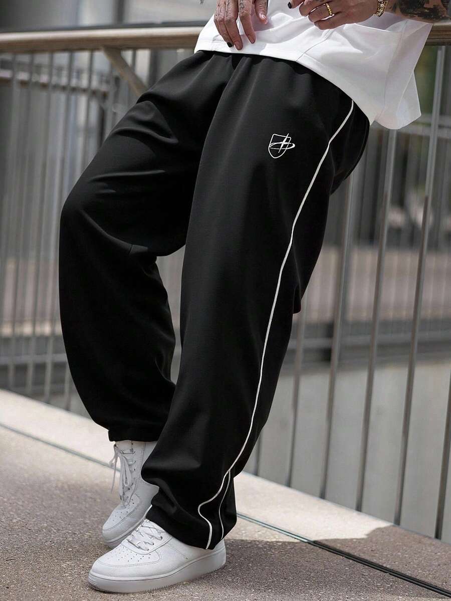 DAZY 男士长裤，配有装饰性抽绳和松紧腰带，适合春秋季穿着。 - 黑色 - 查看 1