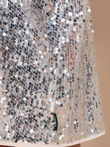 SUMWON Tween Sequin Dress With Short Sleeves Party Holiday Celebration Shift Mini Dress - White - View 7