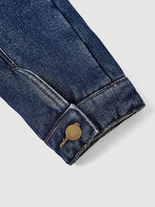 Sweetra Fashionable Casual Retro Vintage Faux Fur Collar Composite Fleece Denim Jacket - Medium Wash - View 4