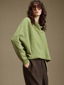Ontre Verde Bosque, Otoño, Elegante, Top Estilo Poncho de Mezcla de Lana para Uso Diario, Suéter de Punto Minimalista y Chic, Suéter Casual de Negocios Urbano para Mujer para Oficina & Fiesta - Verde Oscuro - Ver 5
