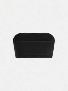 SHEIN 青少年女孩简约舒适褶饰衬垫吊带背心文胸 - 黑色 - 查看 2