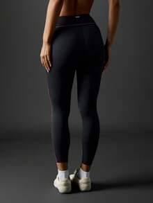 Missguided x Playboy 高腰压缩紧身裤，粉色撞色滚边和标志，适合运动训练 - 黑色 - 查看 2