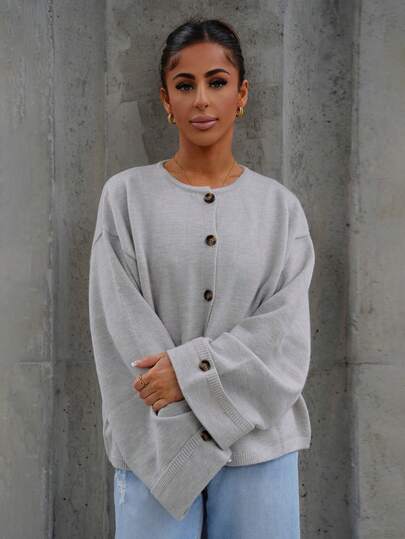 SAYEHFBABY Button Down Cuff Detail Boxy Fit Knit Cardigan Classy Cute Sexy Streetwear Fall Autumn Night Out Winter Christmas Party