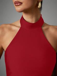 Hauture Sexy Mob Wife Party Solid Color Backless Halter Neck Top