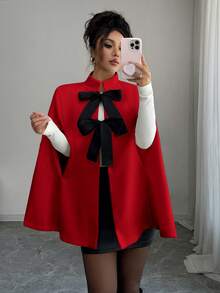 Rafferiza Áo khoác cape màu trắng dáng rộng, thanh lịch, thời trang dành cho nữ - Đỏ - Xem 6