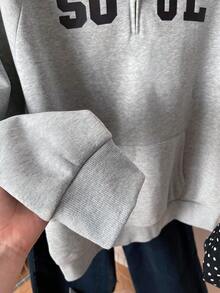 INAWLY Áo nỉ cổ polo phong cách Mỹ lót nhiệt mùa thu dành cho nữ - Xám - Xem 5