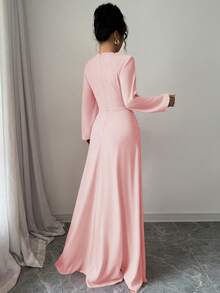 Elenzga Váy nữ dáng chữ A xếp ly eo chiffon đỏ ngày lễ tình nhân thanh lịch lãng mạn - Màu Hồng  San hô - Xem 2