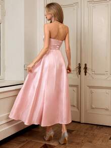 Selianne Váy satin cao cấp thanh lịch, không dây, bó eo, phù hợp cho tiệc, tiệc tùng và các dịp trang trọng - Hồng - Xem 2