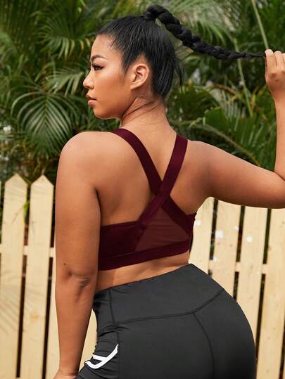 Easithlete Sujetador deportivo de verano de talla grande de unicolor con espalda cruzada