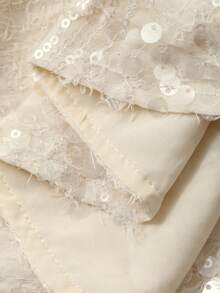 DAZY Đầm ngắn tay dài cổ vuông phối sequin và lông vũ thanh lịch dành cho nữ, thích hợp cho năm mới, Giáng sinh, lễ hội hóa trang. - trắng - Xem 8