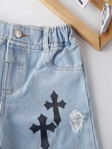 男童休闲舒适百搭无袖上衣和牛仔短裤套装