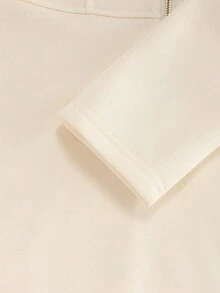 GlowEve CURVE 女士针织金色拉链装饰连帽卫衣连衣裙，法式休闲日常通勤时尚，法式优雅街头复古百搭假日商务米色/象牙色长袖连衣裙，秋冬款 - 杏色 - 查看 6