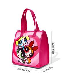THE POWERPUFF GIRLS X SHEIN 1 Patterned Printed Insulated Lunch Bag To Keep Food Warm Or Cold, Picnic Bag, Large Capacity, Can Hold Lunch Boxes And Drinks, Suitable For Picnics, Camping, Travel, Family Use, Suitable For Families, Students, Bubbles, Blossom, Buttercup,Gift Ideas - Pink - View 7