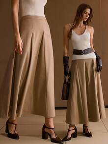 MOTF PREMIUM FALDA CON CREMALLERA LATERAL Y GODETS SÓLIDA - Camel - Ver 7