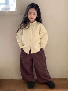 Hapijoa 少女夏季格子休闲韩版长袖清新甜美衬衫 - 杏色 - 查看 6