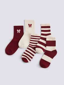 Loungeista 5双新款安哥拉红袜子，透气吸湿排汗中筒袜，男女通用，适合圣诞节、秋季 - 彩色 - 查看 1