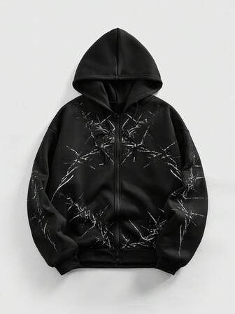 Street Life Sweat-shirt à capuche zippé avec cordon de serrage à imprimé graphique pour hommes, automne/hiver