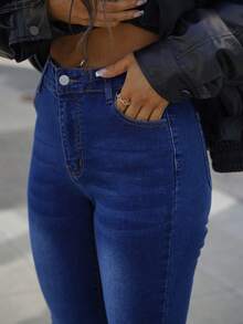 SAYEHFBABY Jeans skinny con bottoni arricchiti, in vita alta, effetto vissuto nello stile Y2K, con fodera termica, jeans skinny con tasche, jeans in denim spesso per autunno e inverno