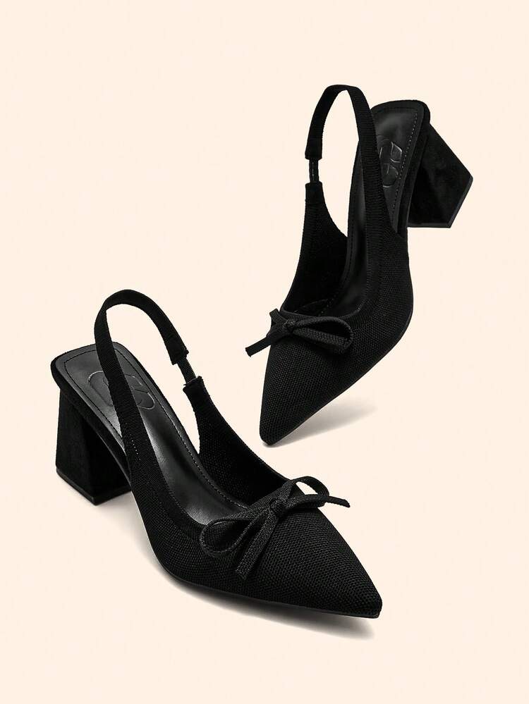 CUCCOO BASICS Women's Fashion Fabric Backstrap Chunky Heel Pointed Toe Commuter Slingback Shoes, Suitable For Dates, Parties, And Vacations For Christmas Spring Shoes
