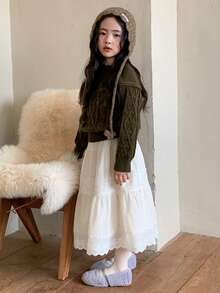 DAZY Young Girls Solid Color Casual Loose Fit Versatile Korean-Style A-Line Skirt - White - View 1