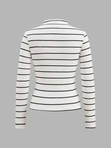 SHEIN LUNE 3pcs/Set Casual Solid Color Minimalist Tight Fit Base Layer Ribbed Ribbed Brushed T-Shirts, Autumn/Winter Mock Neck Top 3 Packs Tops - Multicolor - View 4
