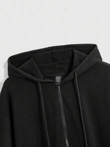 ROMWE Kawaii 哥特式黑猫十字弓图案拉链卫衣，带口袋。 - 黑色 - 查看 3