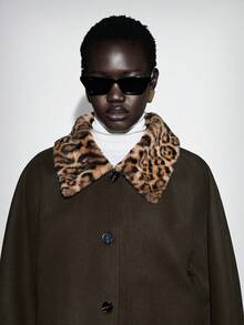 Lumivelle Women's Winter Jacket With Leopard Print Collar, Contrast Color Patchwork, Fashion Woolen Coat Series