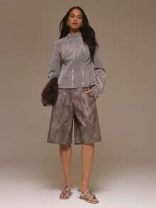 MUSERA 水洗仿皮长款短裤，酷女孩风，街头风，可爱，秋季，冬日