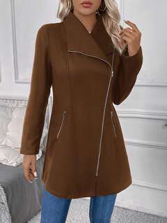 SHEIN LUNE Damski, swobodny, zapinany na zamek, długi płaszcz, jesień