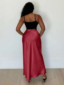 Alexandranx Solid Maxi Flare Skirt For New Year Clothes - Red - View 2