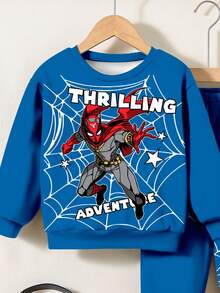 SHEIN Set de 2 piezas de sudadera y pantalones holgados con estampado de araña cómodos y cálidos para niños pequeños, adecuado para el verano - Multicolor - Ver 4