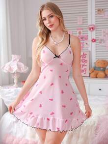 PetitDoll 可爱女孩风格树印花吊带睡裙 - 粉色 - 查看 4