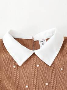 Young Girls Elegant Long Sleeve Co-Ords With Collar Bow Tie And Pearl Embellishments - Multicolor - View 4