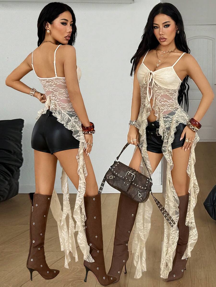 Coolane Women's Winter Clothes Festival Music Festival Vintage Y2K Leopard Lace Stretchy Color-Blocked Tank Tops Sexy Outfits