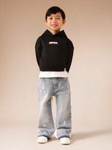 SUMWON Boys Distressed Wide Leg Jeans With Raw Hem Detail And Side Stripe For Casual And Vacation - Light Wash - View 3