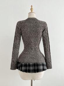 Elamini Áo khoác cardigan dáng ôm, tay dài, cài khuy đơn dành cho nữ, Thu/Đông - màu nâu - Xem 2