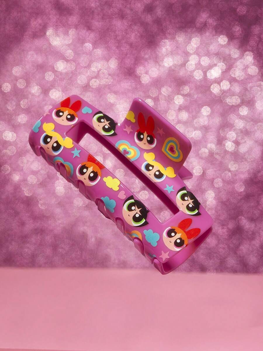 THE POWERPUFF GIRLS X SHEIN Fashion Rose Pink Large Size Claw Hairpin Cute Printing Suitable For Styling Beauty Use Y2K When Tying Hair,Gift Ideas - 玫紅色 - 查看 1