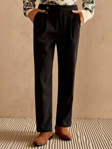 Mainfolk Men's Solid Color Fold Pleated Pocket Straight Leg Business Dress Pants - Black - View 4