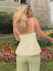Jeta Ari Top de encaje con ribete de volantes y dobladillo con esplice de unicolor para mujer en verano - Albaricoque - Ver 2