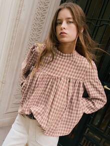 Nöista 格子衬衫，优雅高领，蓬松袖子，宽松廓形，为女性冬季提供别致精致的选择，非常适合打造精致的日常造型、优雅的派对装扮、节日圣诞装扮和优雅的新年装束。 - 珊瑚粉 - 查看 11