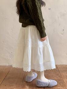 DAZY Young Girls Solid Color Casual Loose Fit Versatile Korean-Style A-Line Skirt - White - View 8