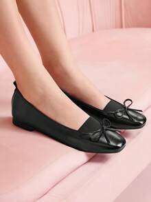 CUCCOO DOLLMOD Women's Black Round Toe Comfortable Soft Bottom Low Vamp Elastic Ballet Flats, Autumn