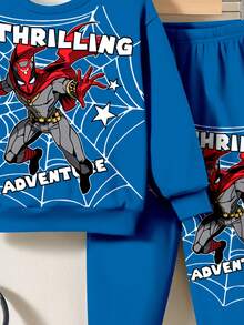 SHEIN Set de 2 piezas de sudadera y pantalones holgados con estampado de araña cómodos y cálidos para niños pequeños, adecuado para el verano - Multicolor - Ver 6