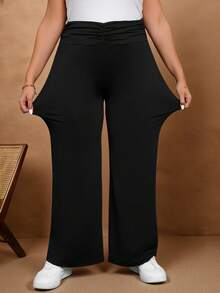 Rosumi 大码女式纯色腰部褶皱阔腿宽松休闲裤