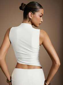 Hauture 女式深棕色闪耀镂空链条细节深棕色超长美人鱼裙 - 白色 - 查看 5