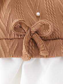 Young Girls Elegant Long Sleeve Co-Ords With Collar Bow Tie And Pearl Embellishments - Multicolor - View 6